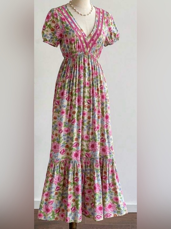 Rusttydustty Dresses & Skirts - Rusttydustty V-Neck Waist Cinched Casual Maxi Dress.